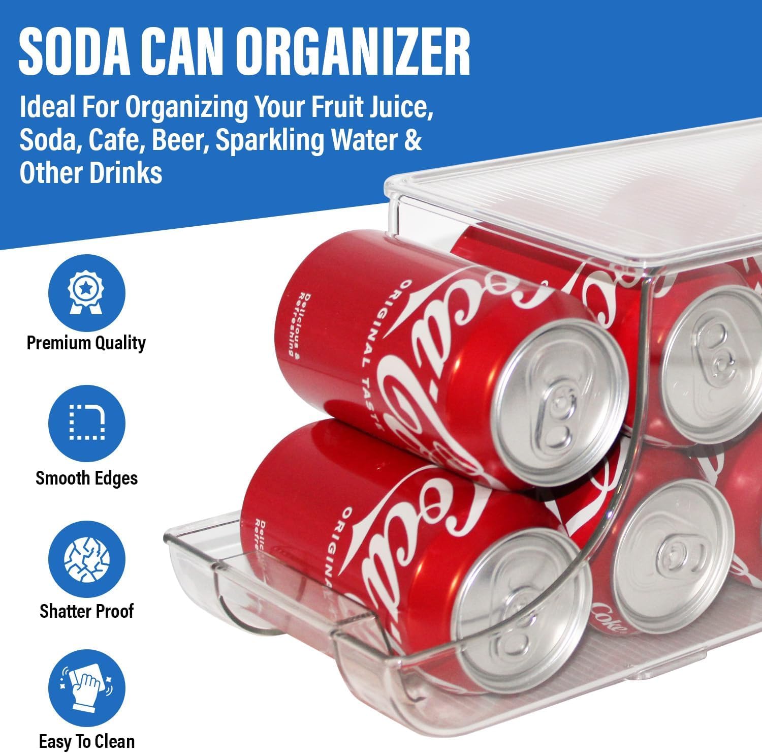 ShelfShaper can organizer stackable design saves fridge space and reduces clutter.