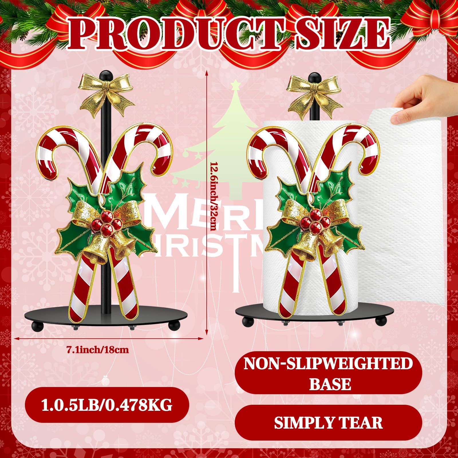 Close-up of Shellwei candy cane holder with gold bow top for a refined touch.