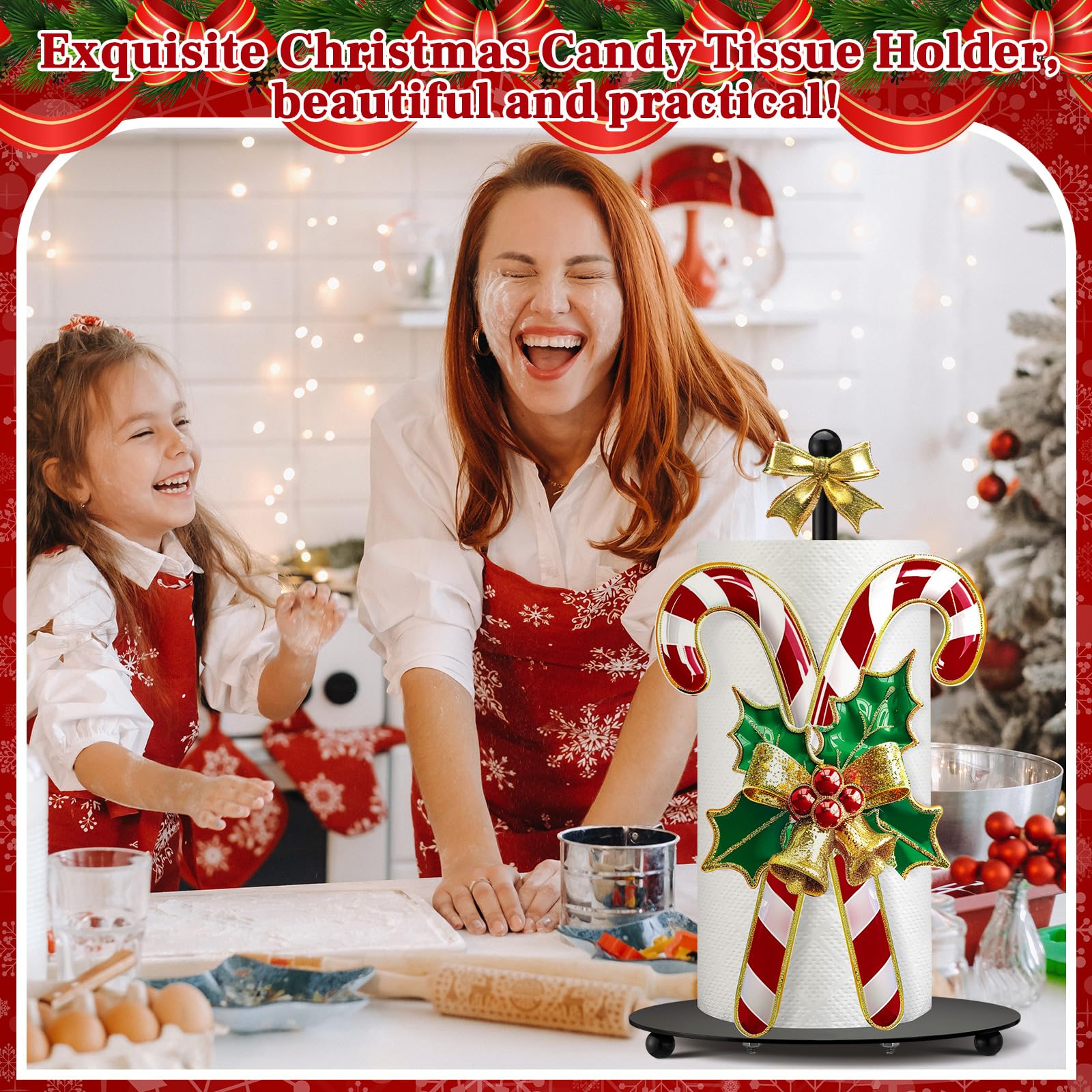 Shellwei candy cane paper towel holder in green for a holiday kitchen highlight.