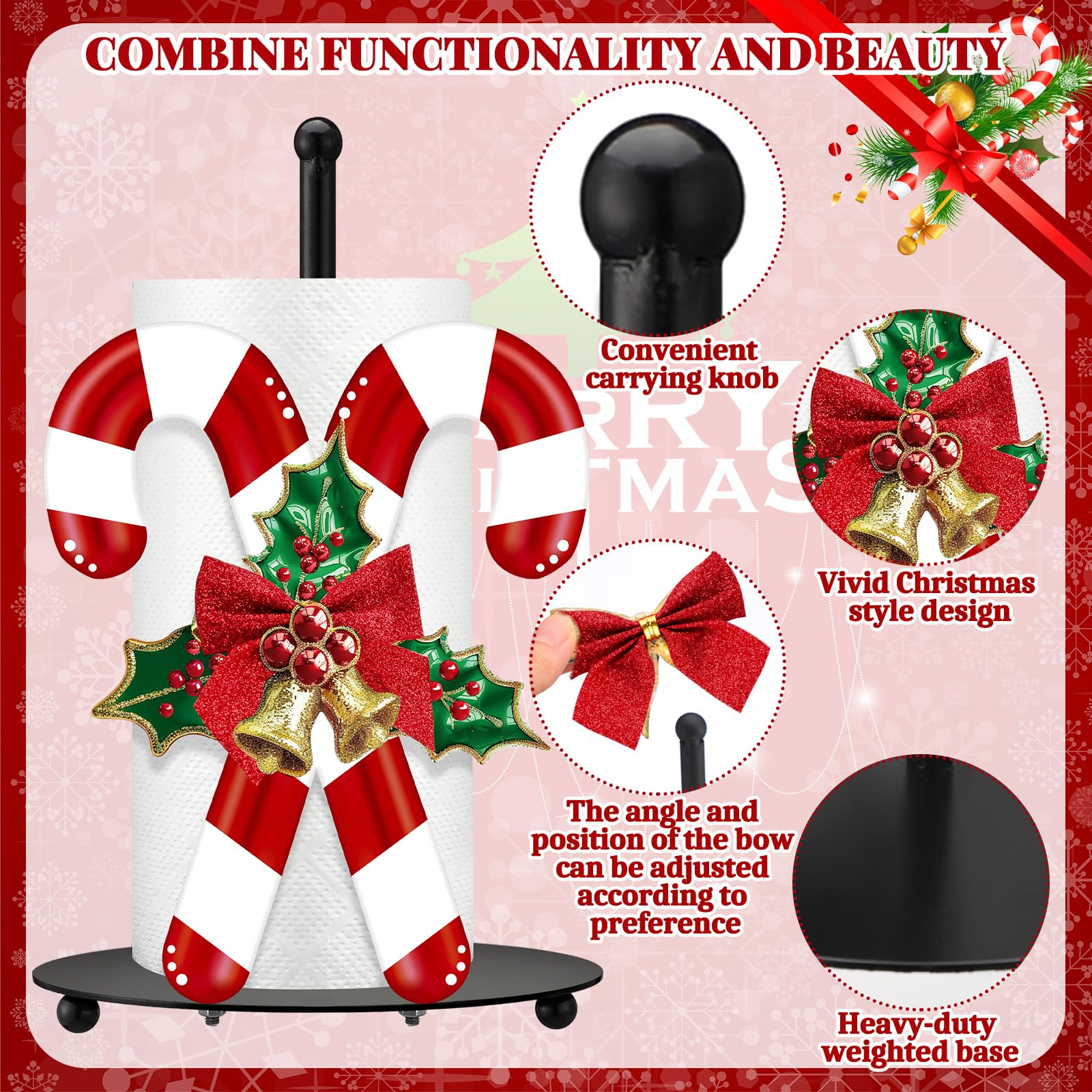 Shellwei candy cane paper towel holder showcases metal construction for durable daily use.