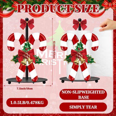 Shellwei candy cane paper towel holder atop red bow adds festive charm and practicality.