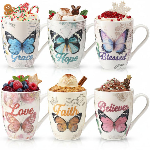 Shellwei Christian coffee mugs set of six, 11oz, ideal for holiday gatherings.