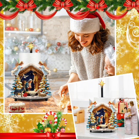 Shellwei Christian nativity decor on countertop enhances holiday ambience.