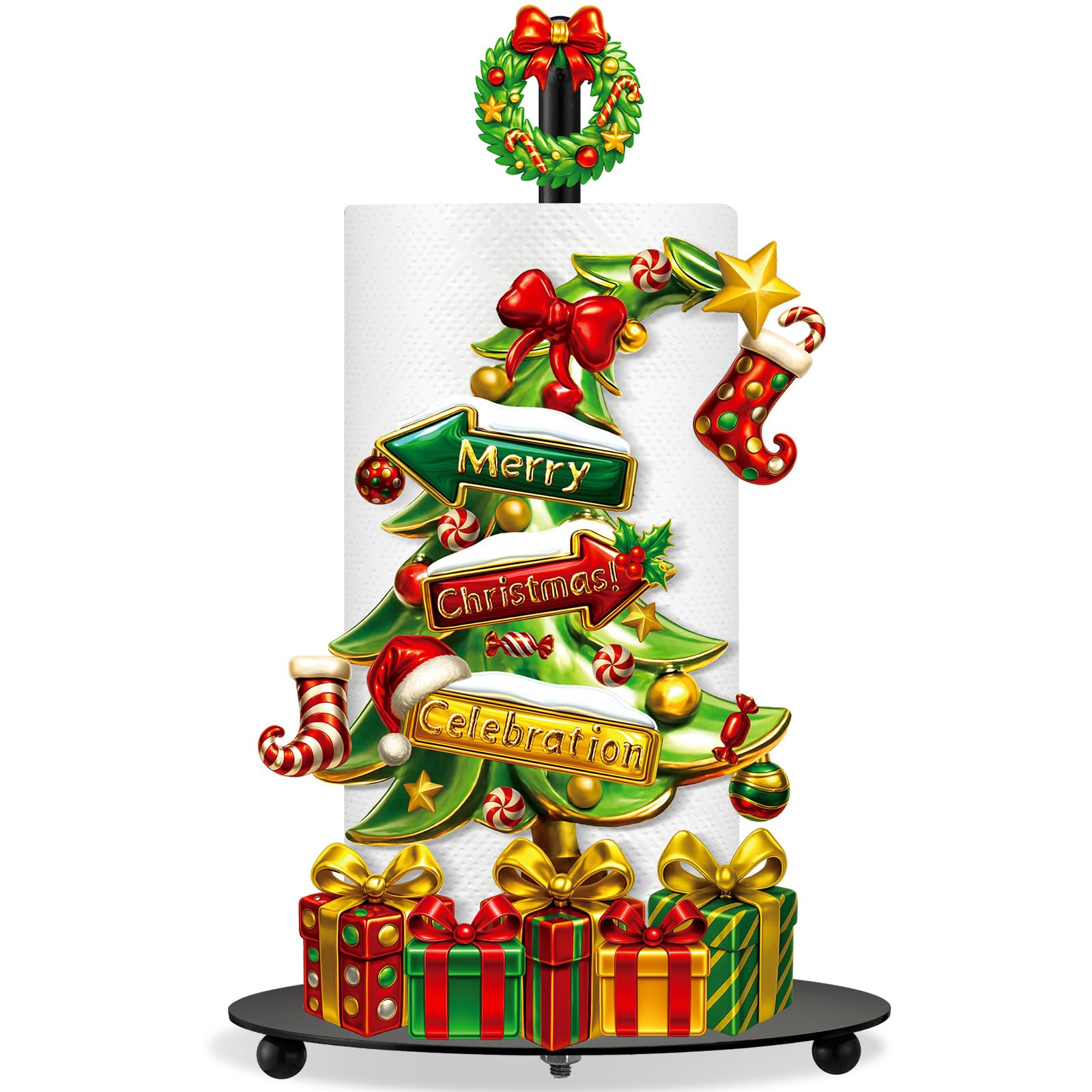 Shellwei lime green Christmas tree towel holder with round base for stable counter use