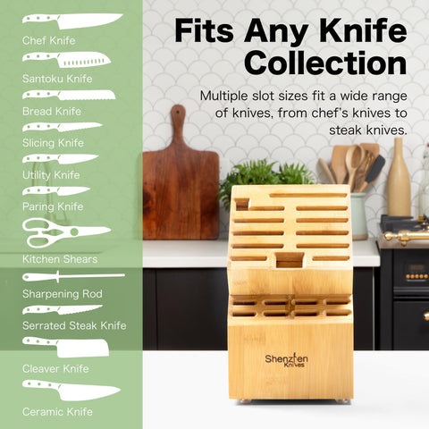 Shenzhen Knives 20-slot block, open slots for easy handling and safe storage of blades.