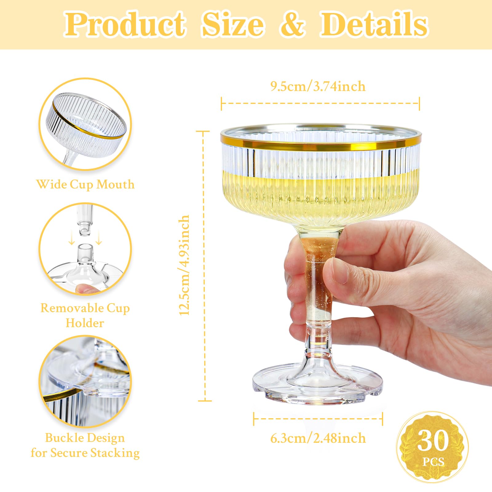 Shhiqikejipty gold rim champagne coupe with 7oz capacity for premium celebrations.