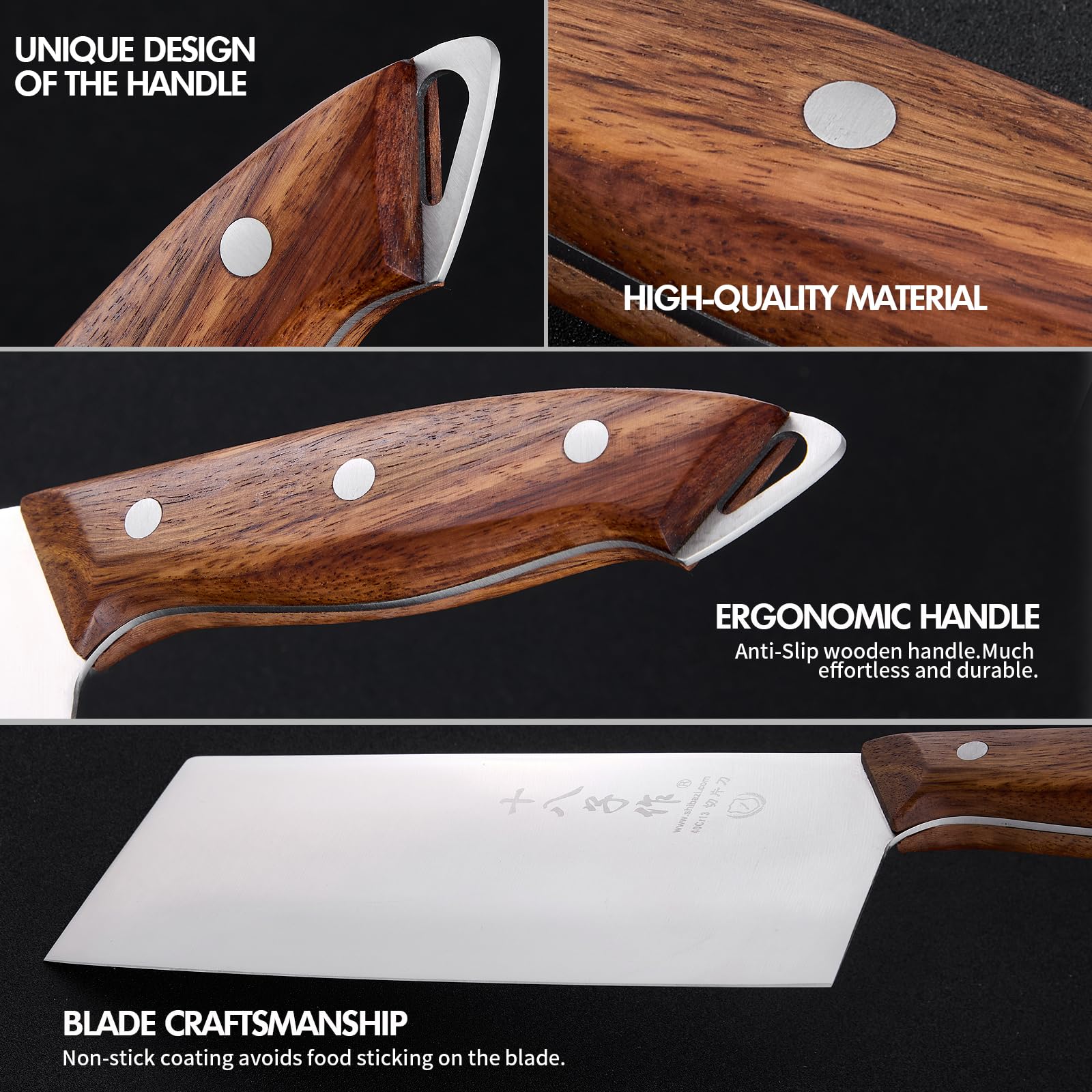 SHI BA ZI ZUO cleaver with ergonomic wood handle delivers secure, comfortable grip