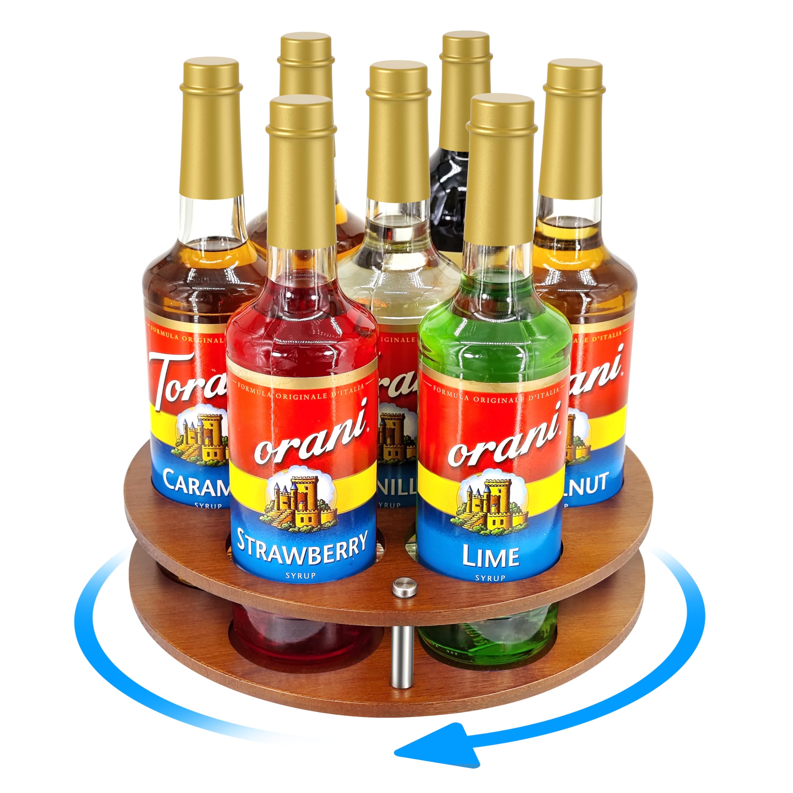 SHILFID rotating coffee syrup rack displaying seven bottles for easy access