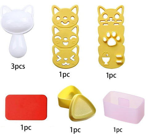 SHIMANY Onigiri cat mold set side view, easy, mess-free prep.