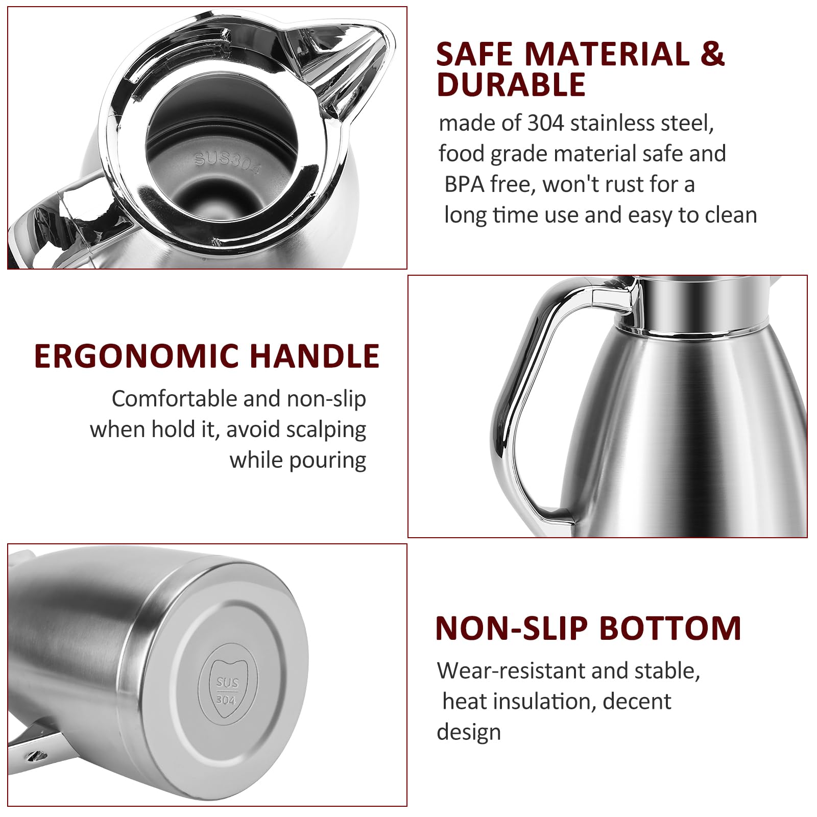 ShineMe stainless steel carafe lid assembly preserves aroma with airtight seal