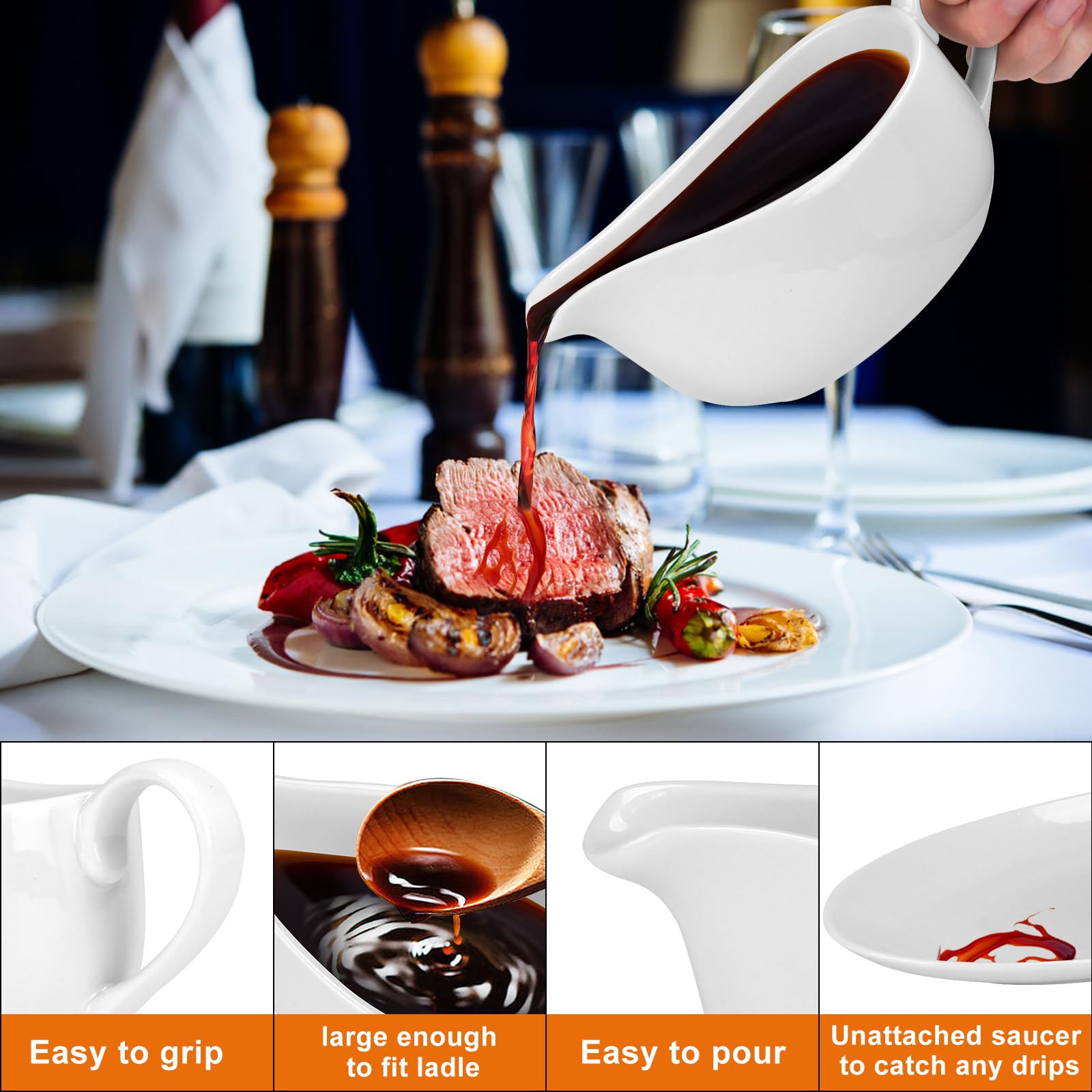 ShineMe white serving dish perfect for gravy, dressings, and sauces on table.