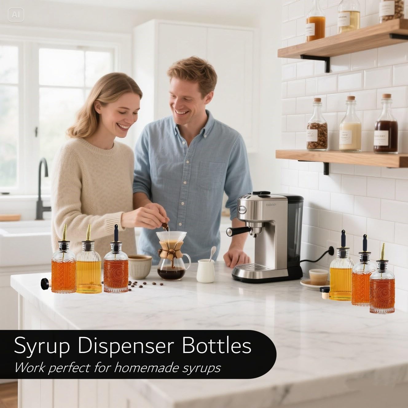 Shining Craft glass syrup bottle with stainless steel pour spout for precise control