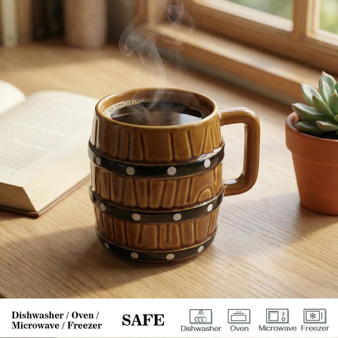 Shiningsoul wood-grain ceramic mug detail enhances unique kitchen decor