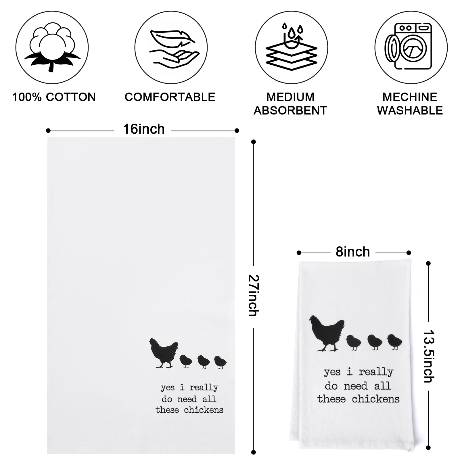 Shinlar Chicken Towels Set 4 closeup of witty sayings for kitchen humor