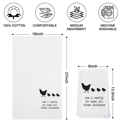 Shinlar Chicken Towels Set 4 closeup of witty sayings for kitchen humor
