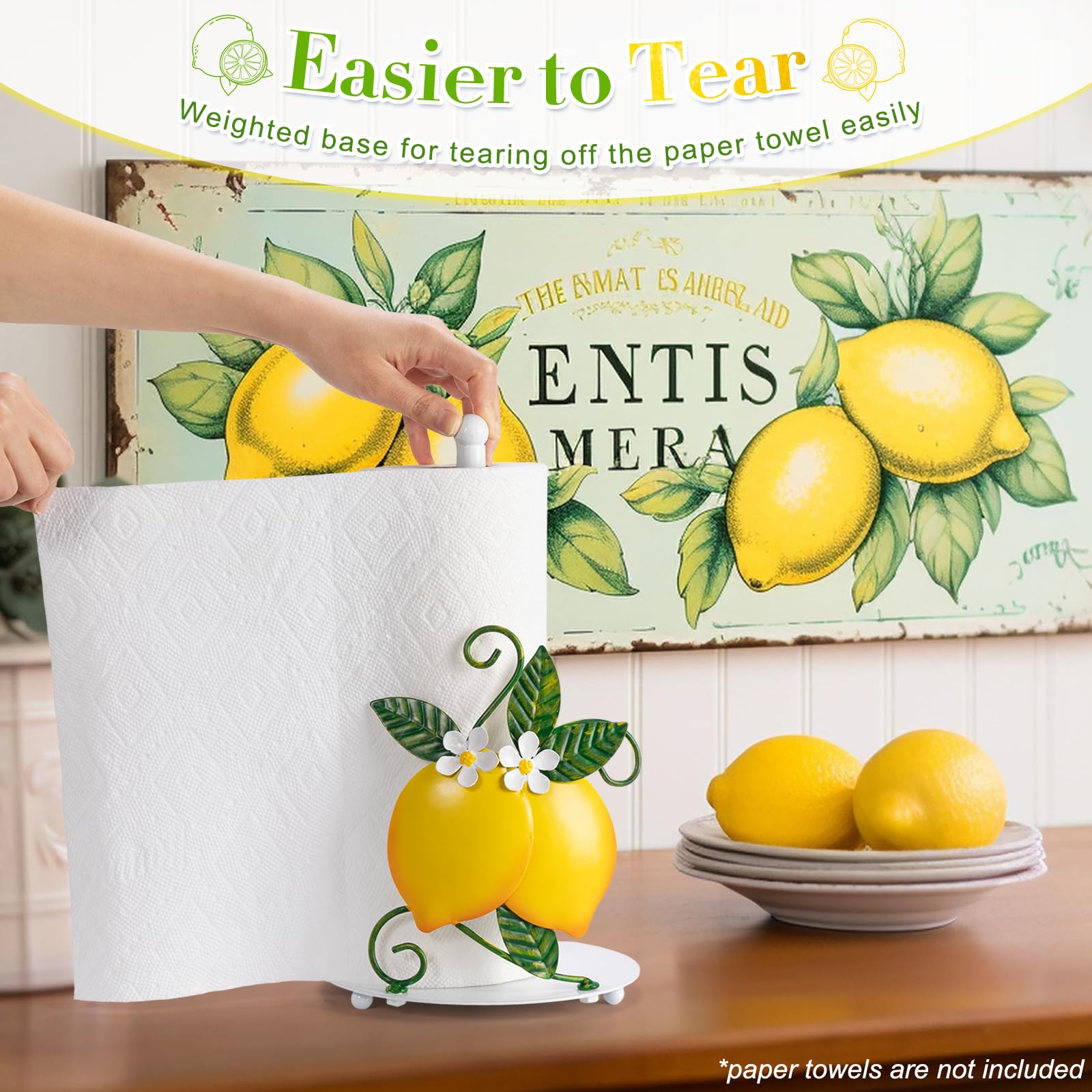 Shinlar Lemon paper towel holder compact footprint fits small kitchens.