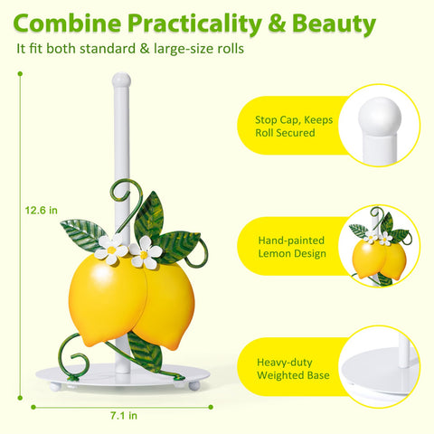 Shinlar Lemon paper towel holder on countertop showing stable weighted base for daily use.