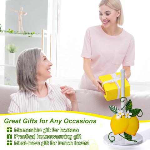 Shinlar Lemon paper towel holder sits on a busy counter, resisting tips.