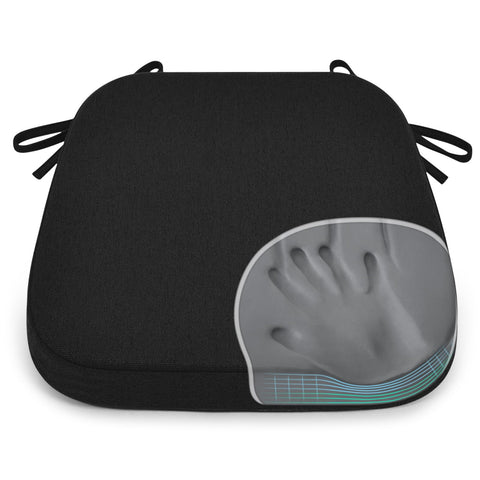 Shinnwa dining chair pad with dual-foam design for contour and pressure distribution.