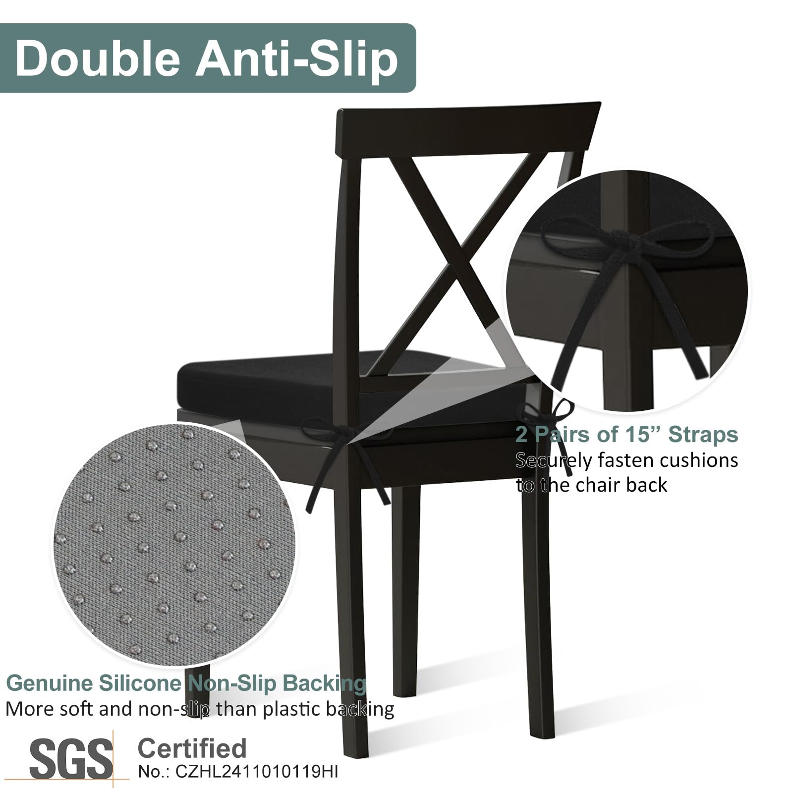 Shinnwa chair pad uses heavyweight polyester fabric for durability and color retention.