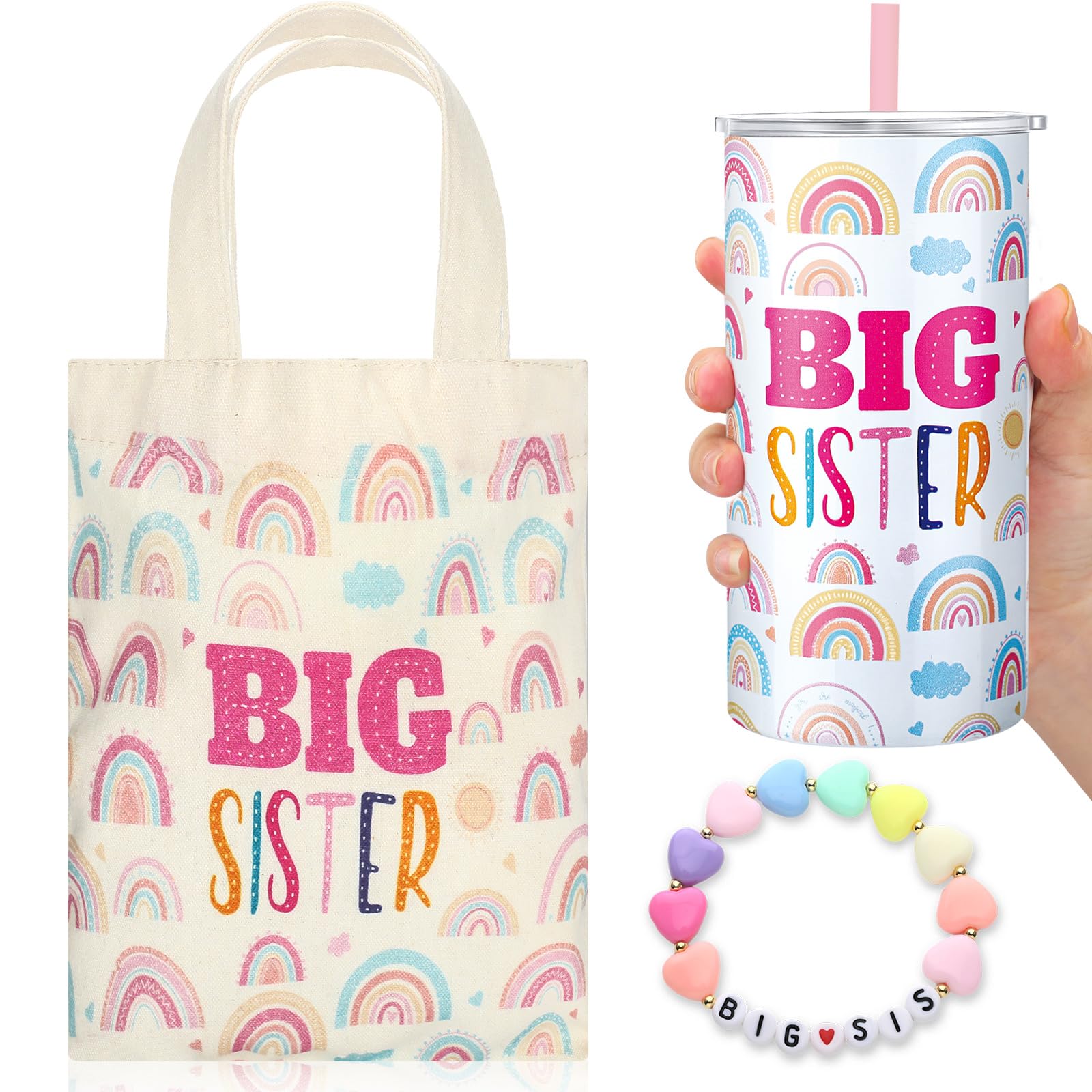Shinylin big sister tote bag with rainbow print for everyday errands.