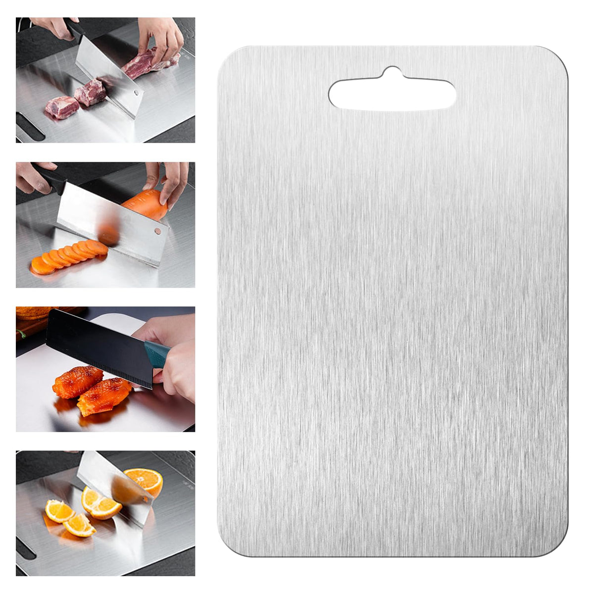 Shiria titanium cutting board, double-sided top view, durable surface for versatile prep.