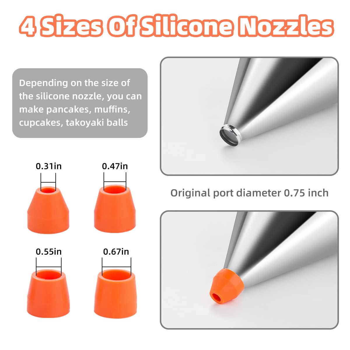 Four silicone nozzles control batter flow for diverse textures