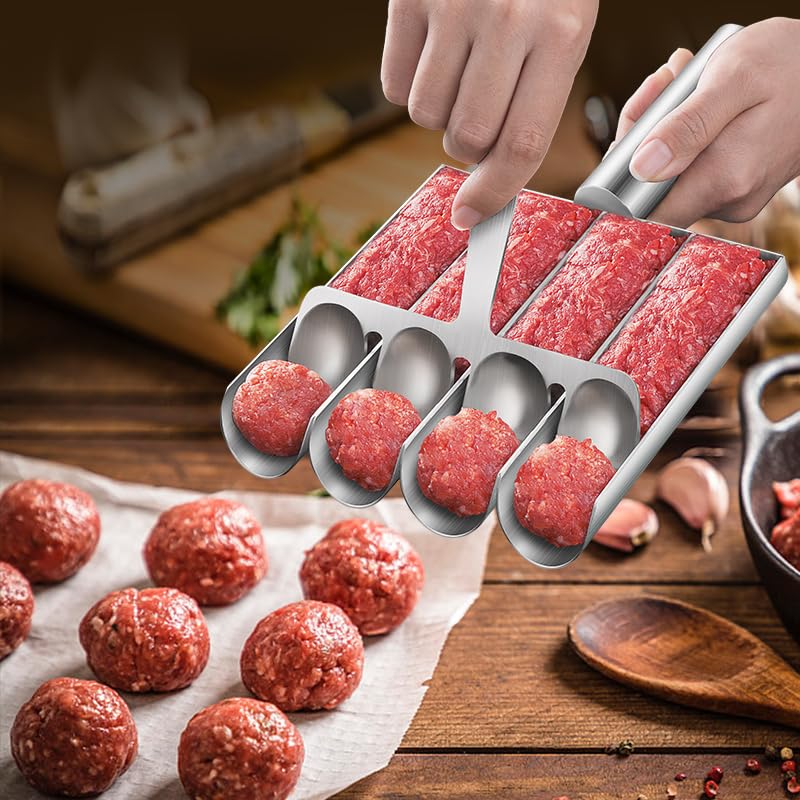 shofilt meatball maker highlighting long handle for comfortable, steady pressing