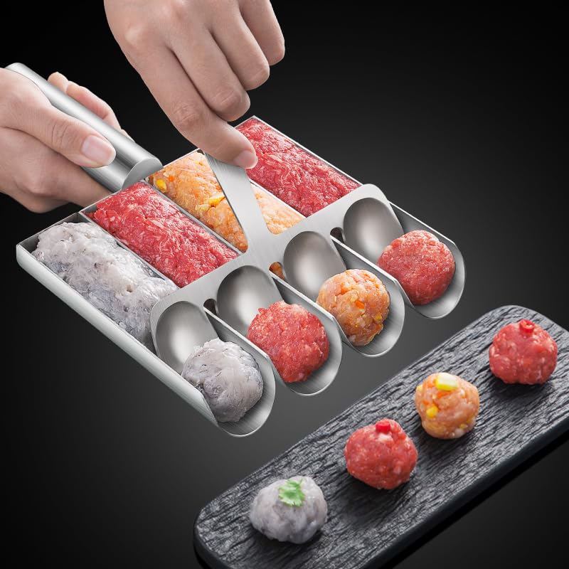 shofilt premium quadruple meatball maker with four evenly sized meatballs ready to cook