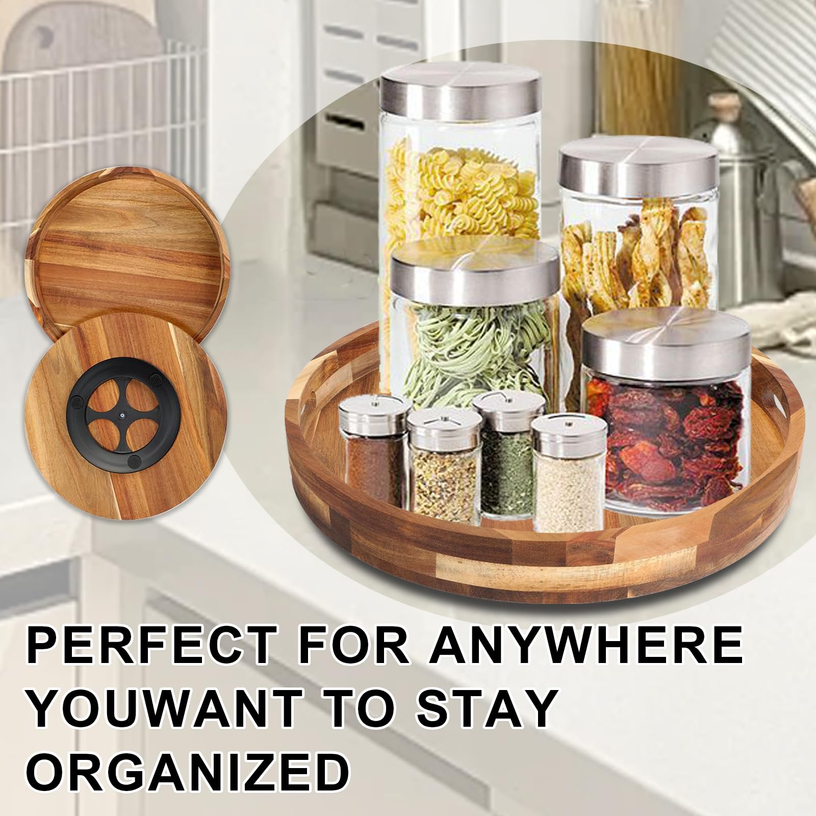 Sholramo acacia lazy susan 360 degree rotation for condiments