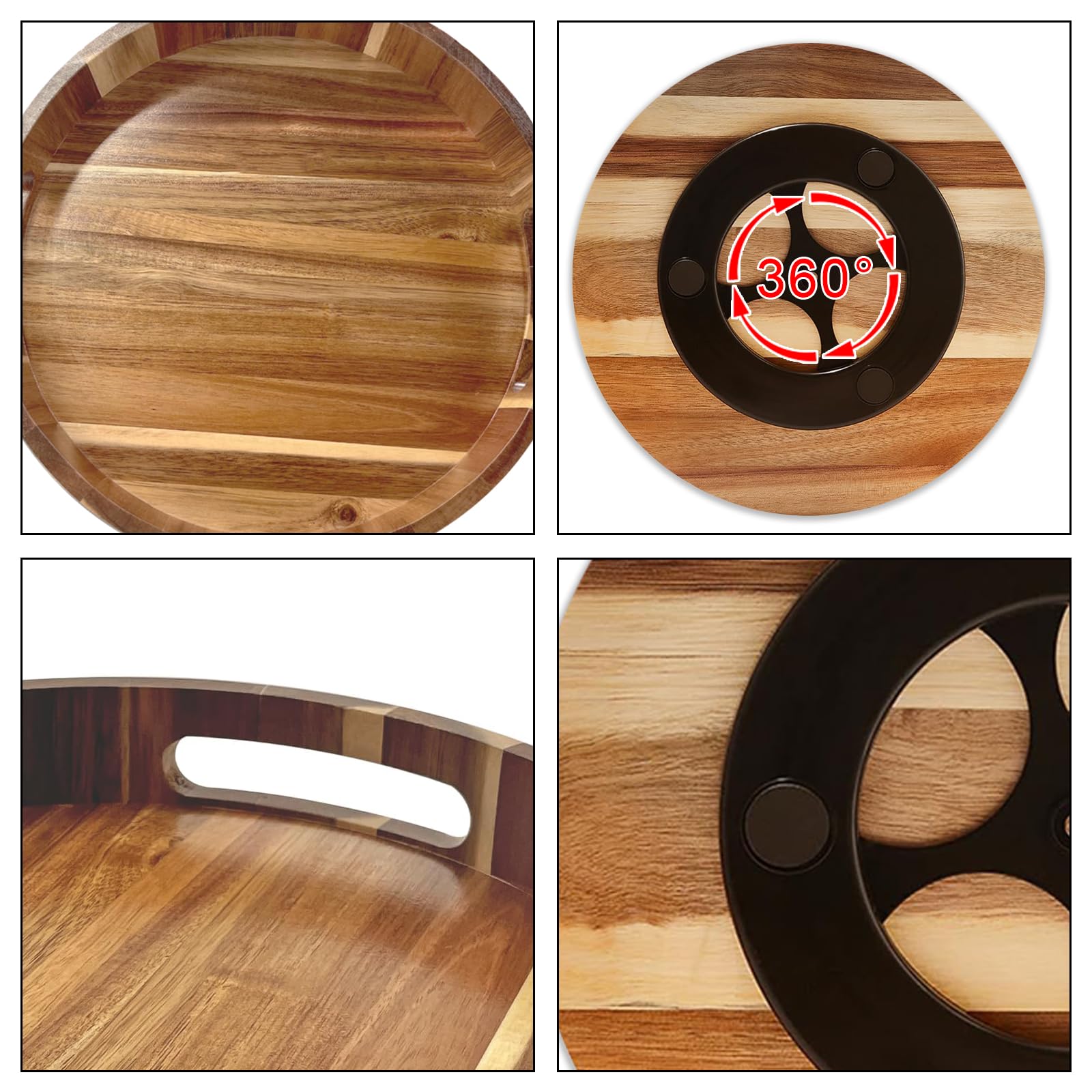 Sholramo acacia lazy susan on table serves as centerpiece