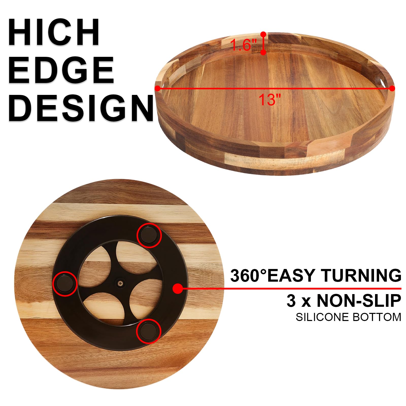 Sholramo acacia lazy susan side handle ergonomic reach