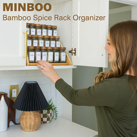 Sholramo bamboo spice rack as a drawer organizer helps tidy deep drawers.