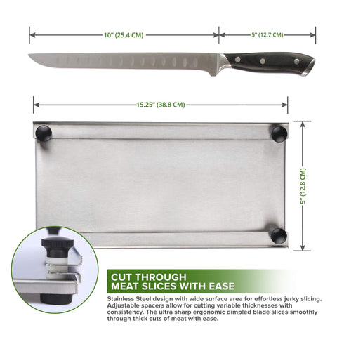 Shop-Ezy stainless jerky board close-up with spacers for even thickness