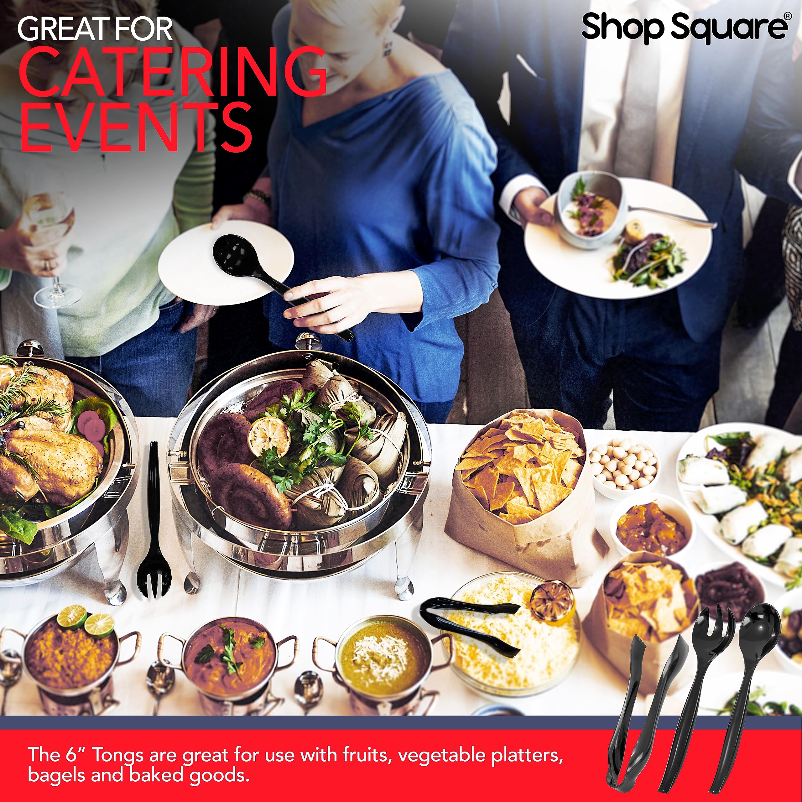 Shop Square black utensils on a buffet table for a cohesive look.