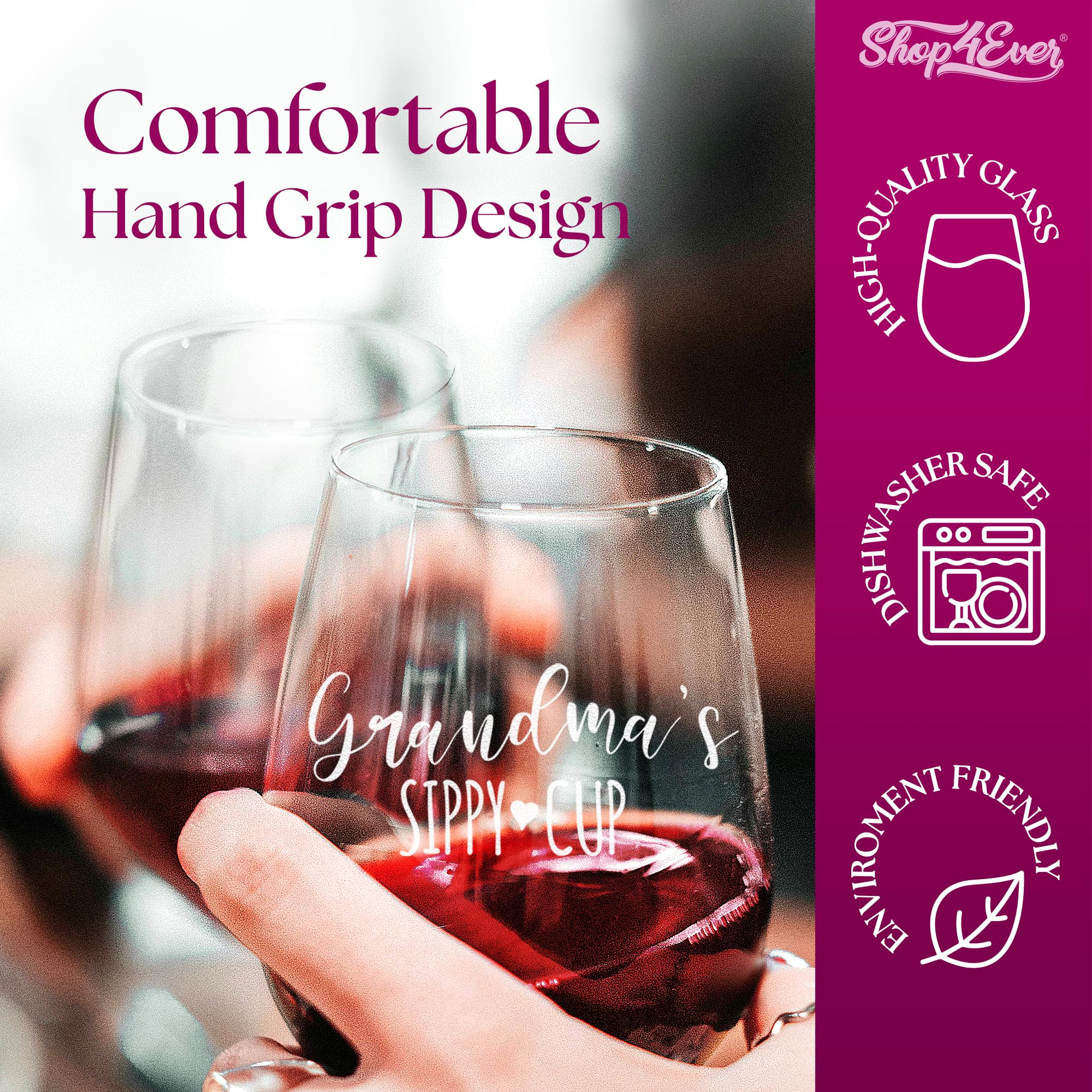 Shop4Ever Grandma's stemless wine glass in gift-ready packaging for a thoughtful present.