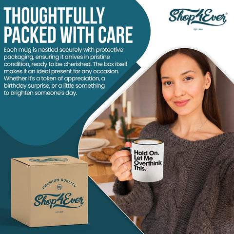 shop4ever Hold On Let Me Overthink This mug with black handle, stylish desk design.