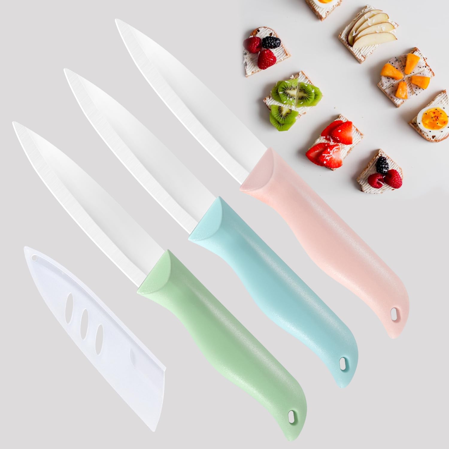 Shoplease ceramic knives set colorful design close-up