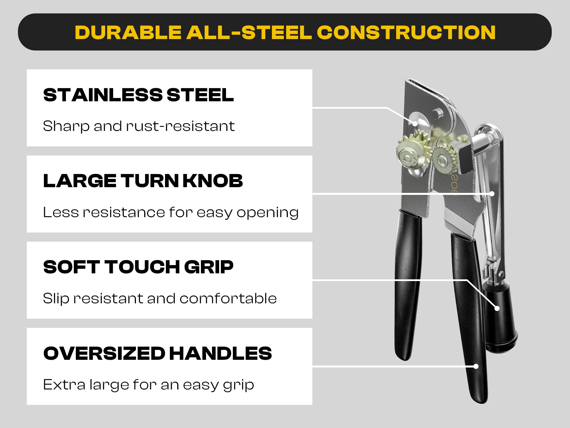 ShoppingOnBed commercial-grade can opener in stainless steel for durability
