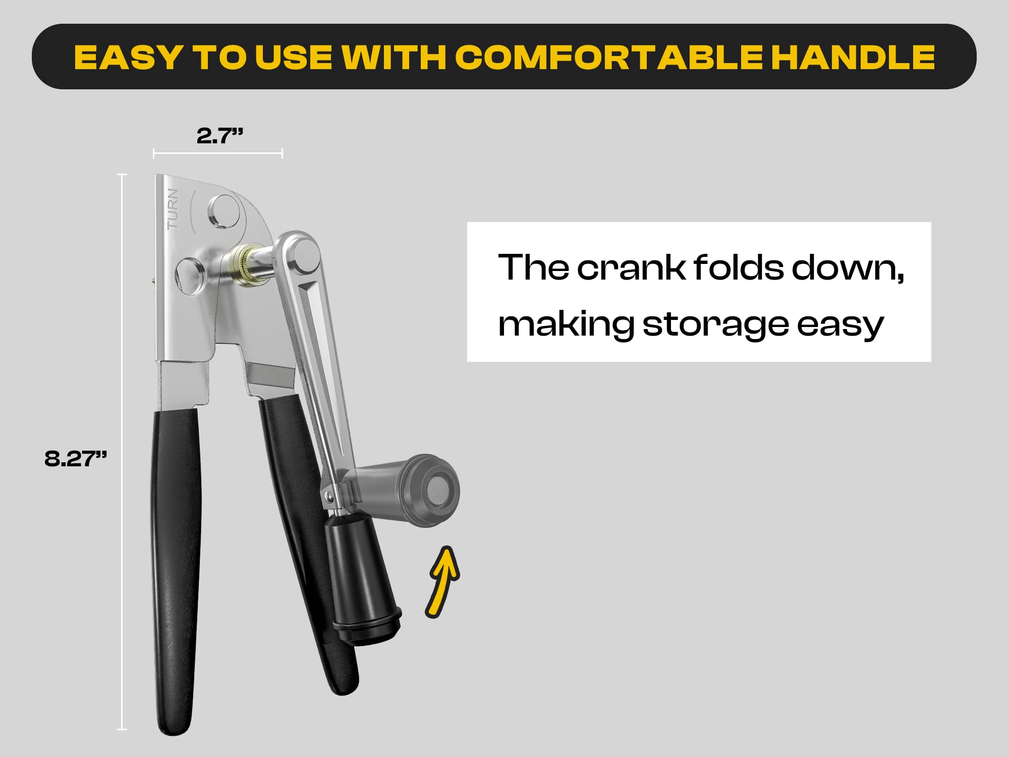 ShoppingOnBed heavy-duty can opener with magnet, side view, ergonomic soft-grip handles for comfortable use