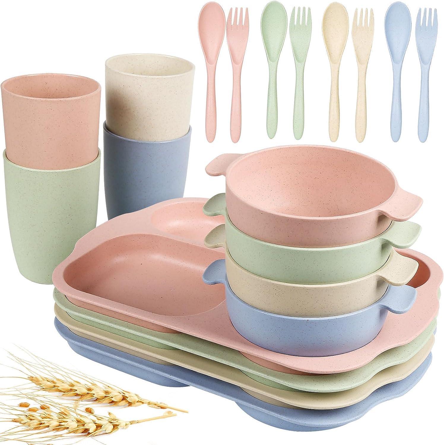 Shopwithgreen wheat straw divided plates in four colors for sturdy kid meals