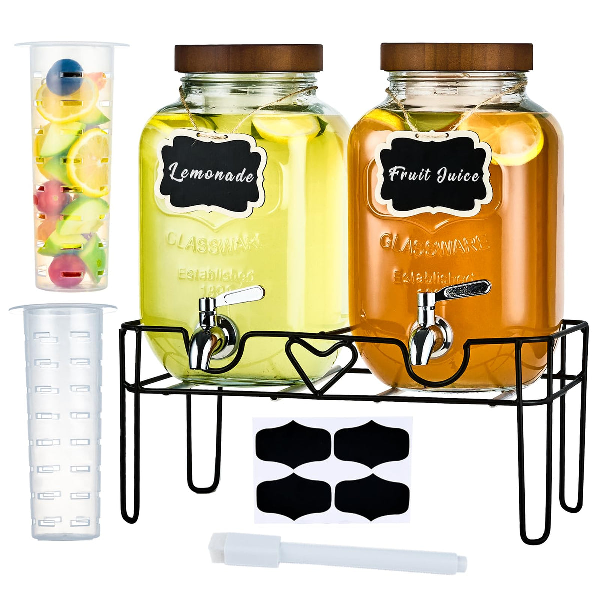 ShoreHao 2-pack 1-gallon glass dispensers with stand on a party table