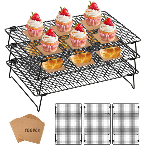 SHOUNAJIA 3-tier cooling rack surface 17x11 for large batch cooling cookies and pizzas