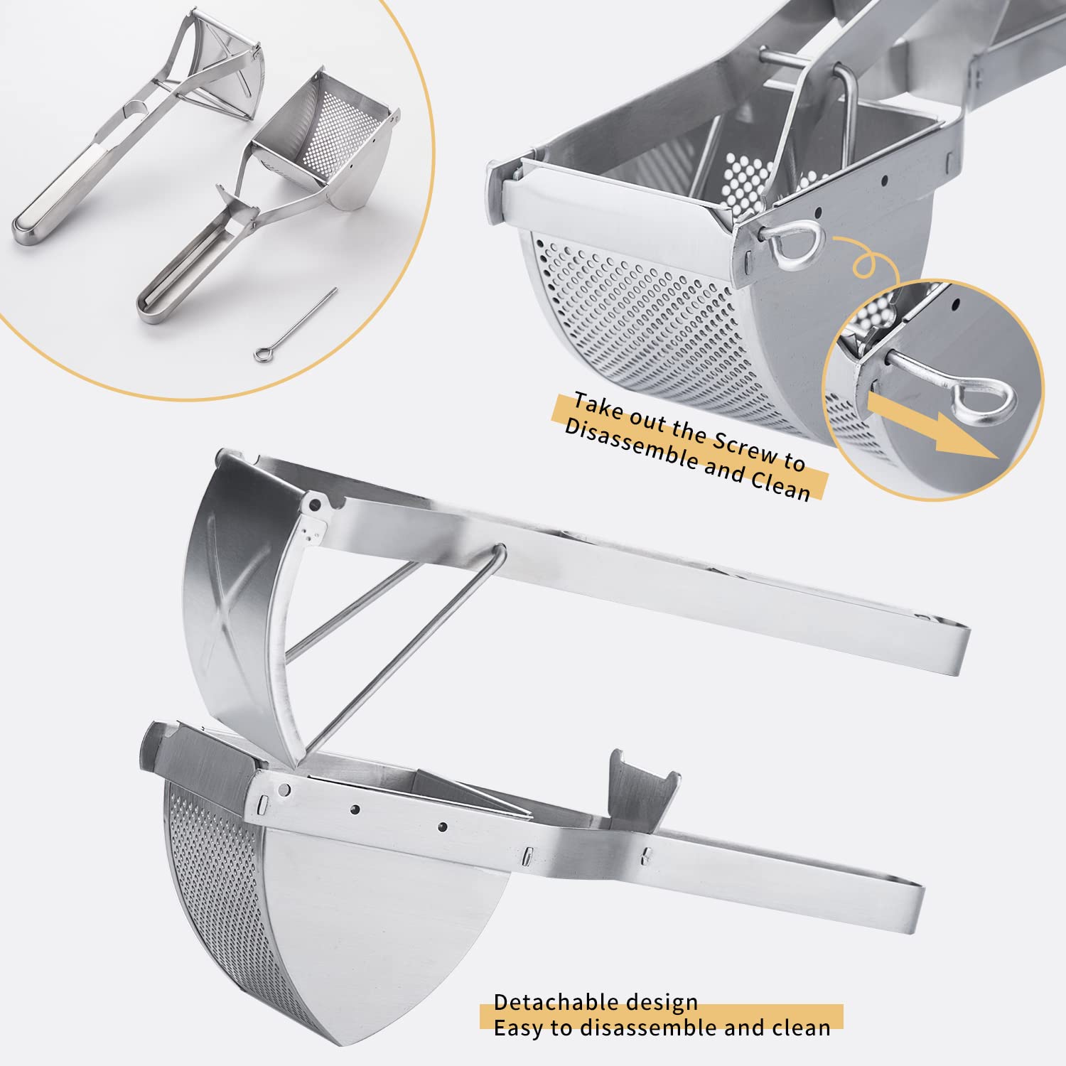 Shoxil professional masher with extended handle reduces effort during heavy mashing.