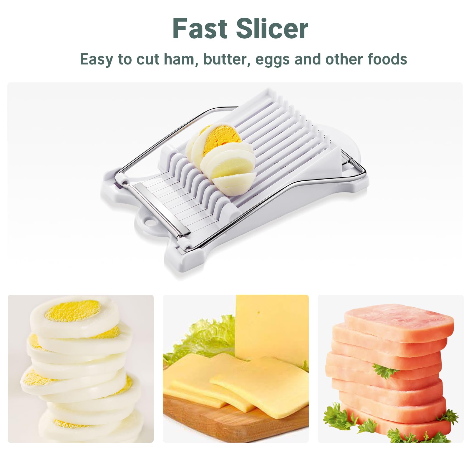 Shoxil spam slicer with 10-wire mechanism slicing evenly.