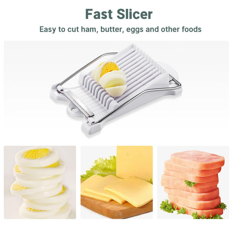 Shoxil spam slicer with 10-wire mechanism slicing evenly.