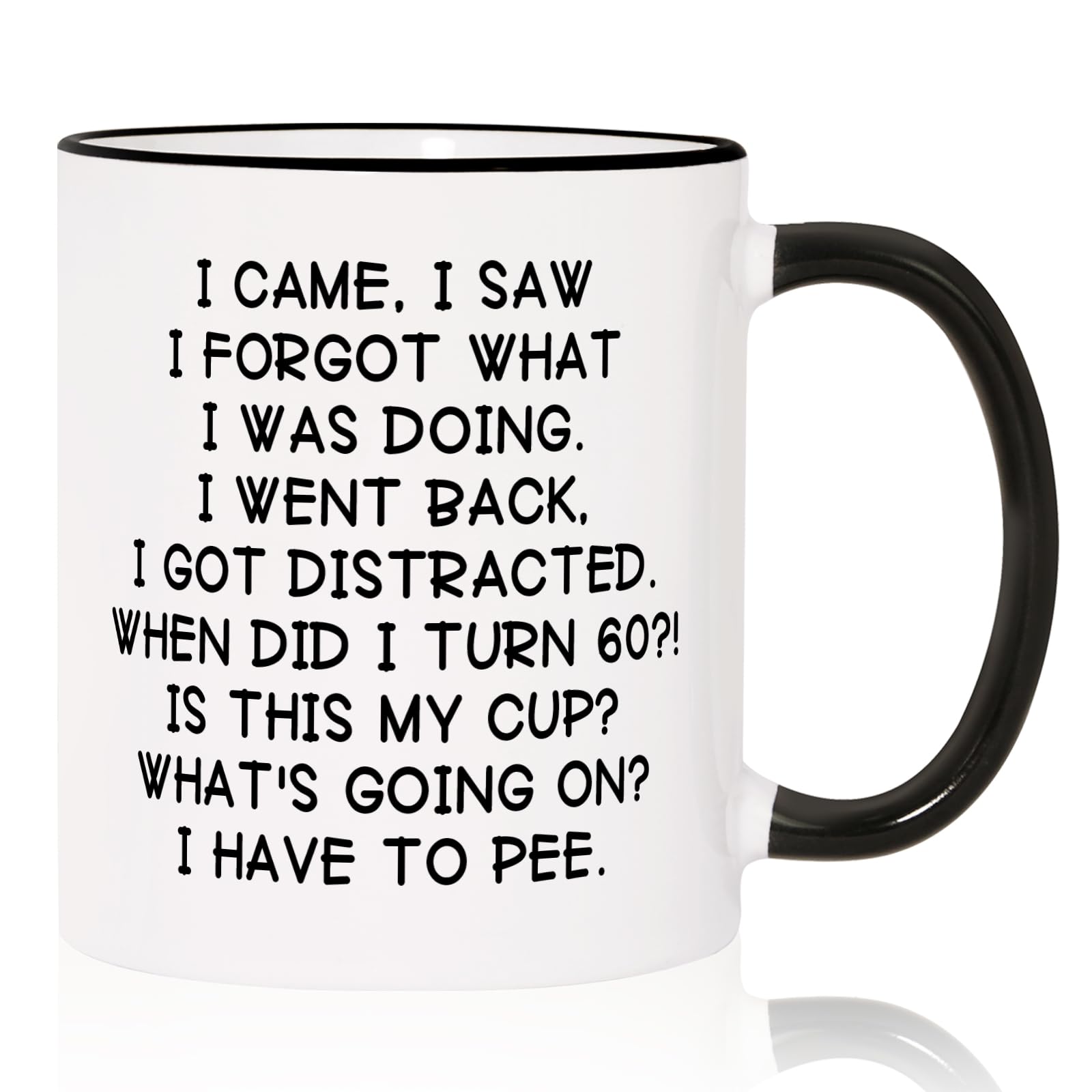 Shqiueos 60th birthday mug front view with glossy ceramic finish and humorous design.