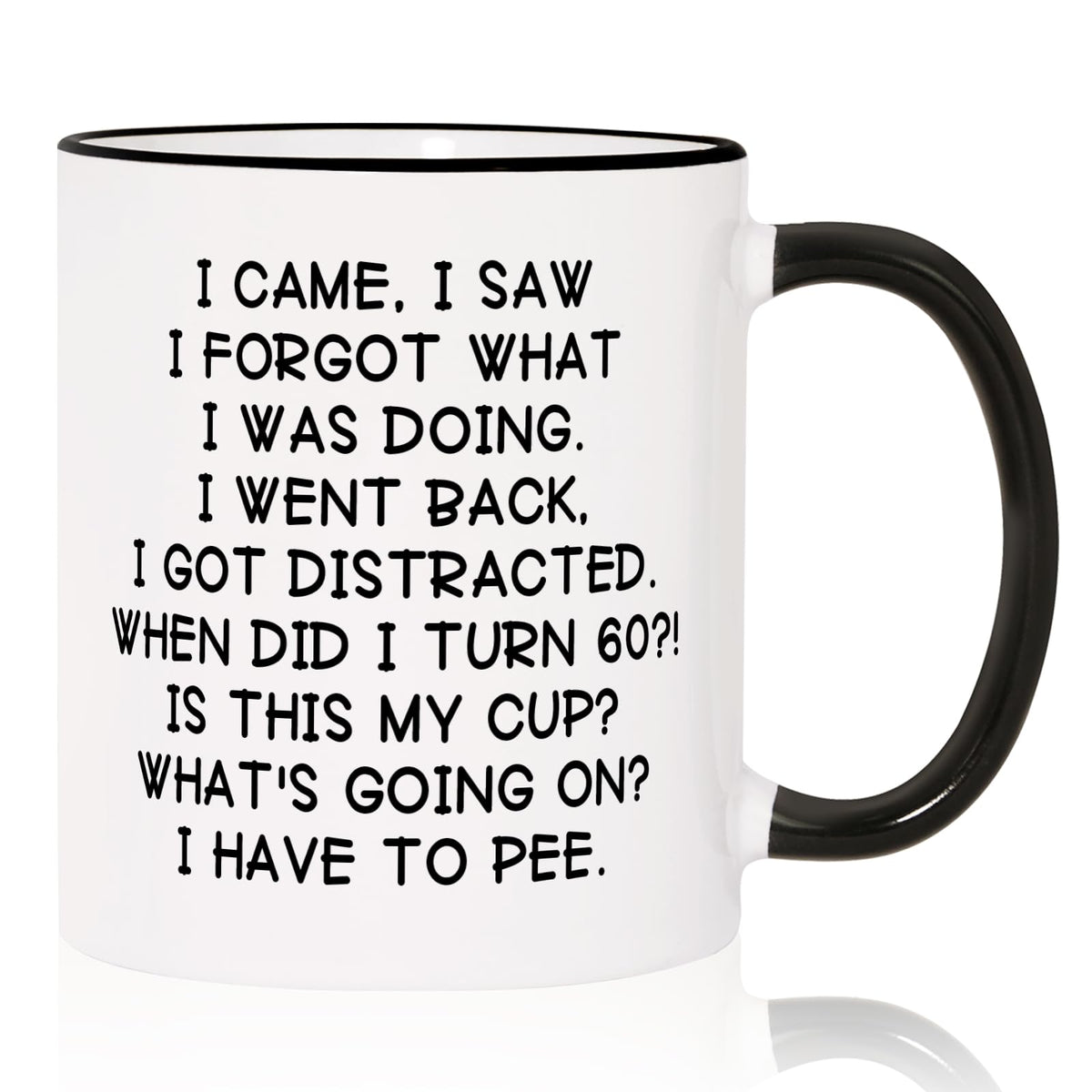 Shqiueos 60th birthday mug front view with glossy ceramic finish and humorous design.