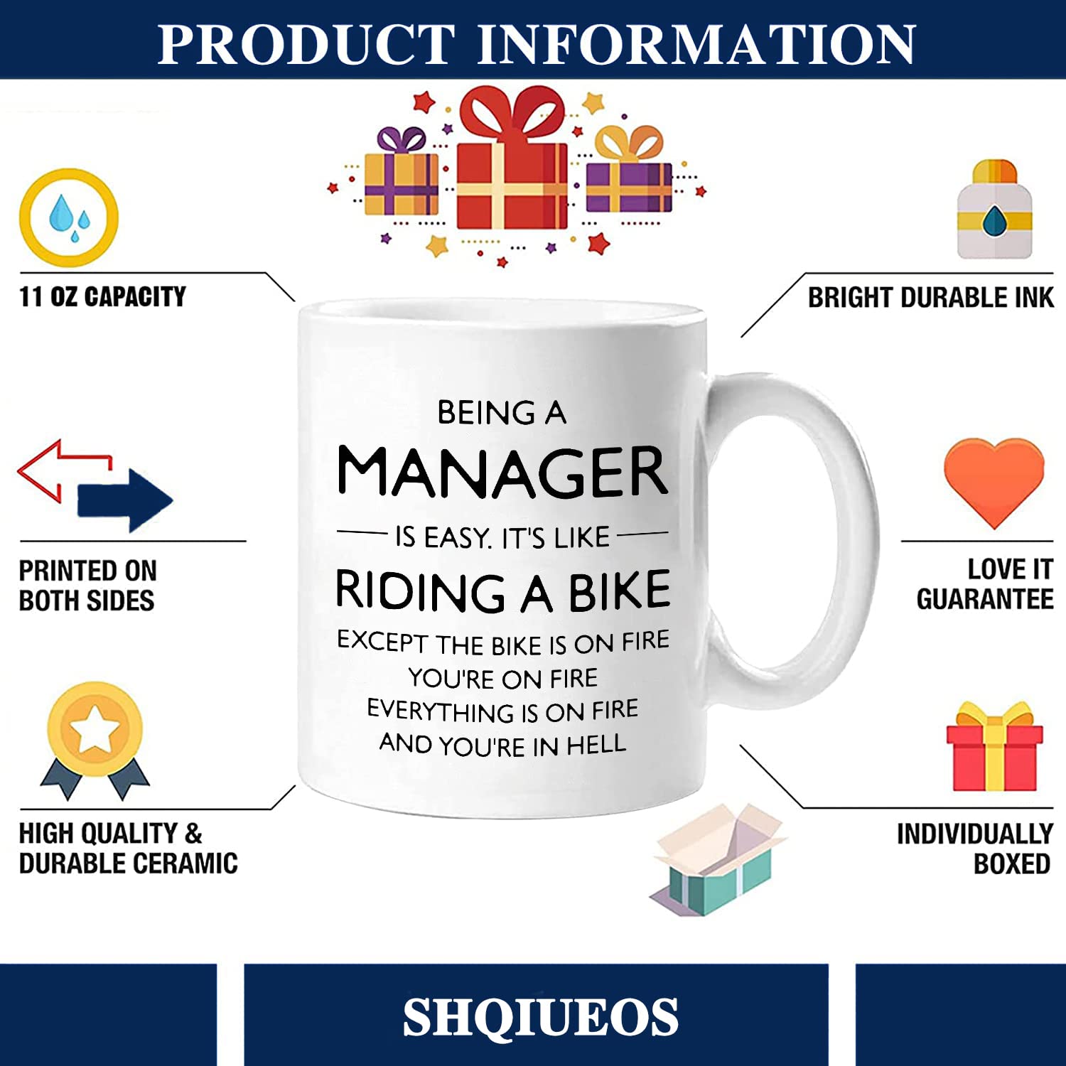 Shqiueos mug on desk with coffee portrays office-ready setup