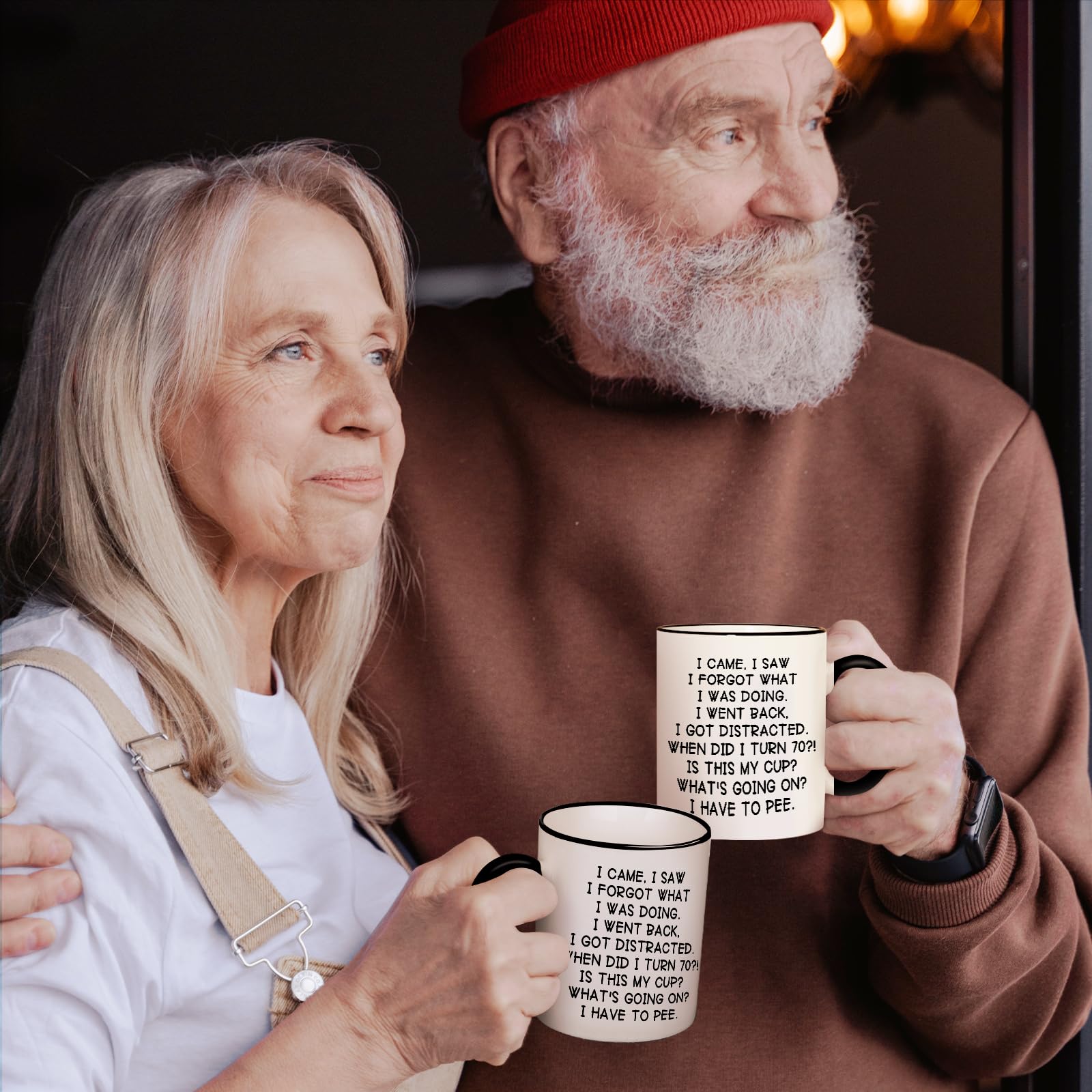 Shqiueos mug with ergonomic handle and bold black rim for comfortable sipping